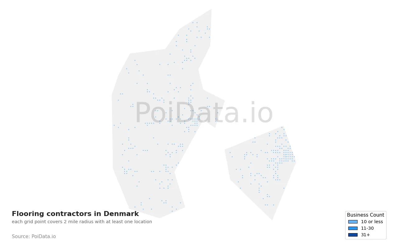 Flooring contractor density map for Denmark