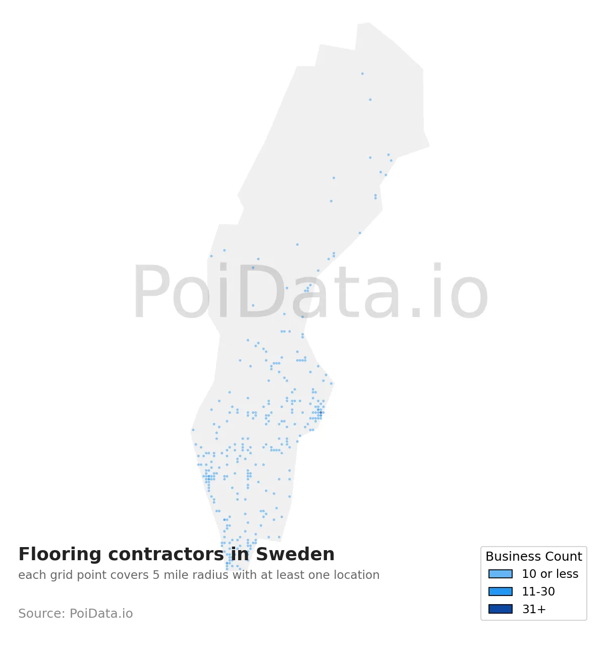 Flooring contractor density map for Sweden