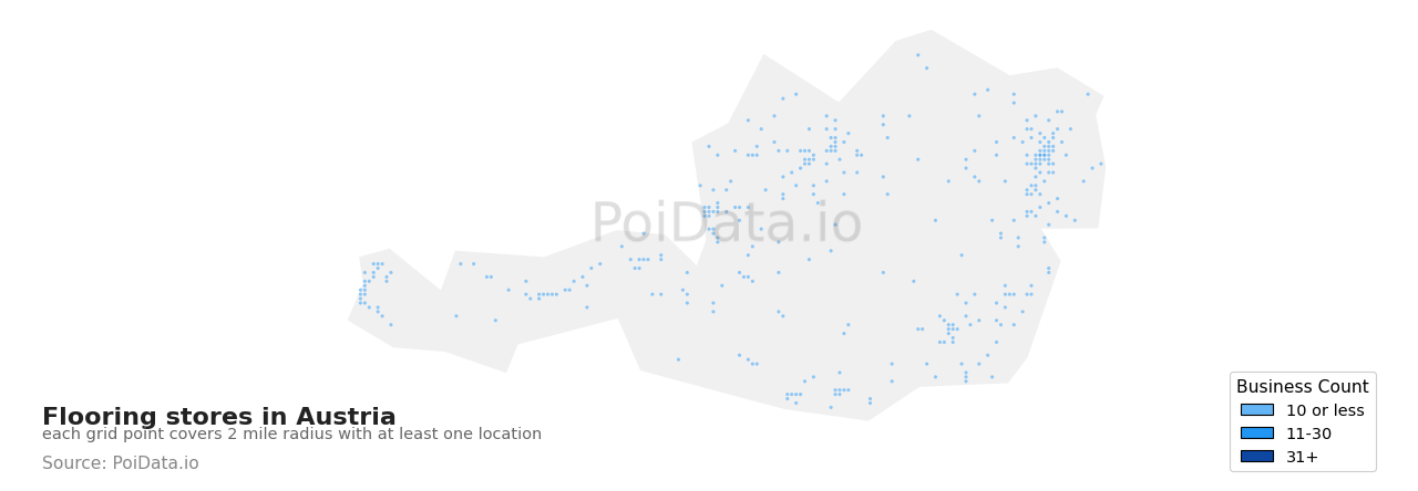 Flooring store density map for Austria
