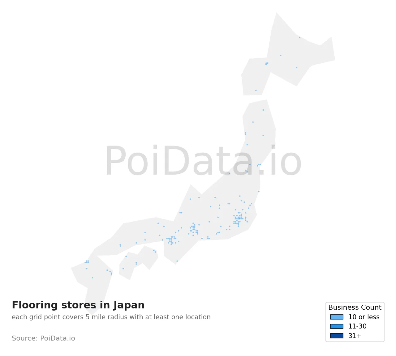 Flooring store density map for Japan