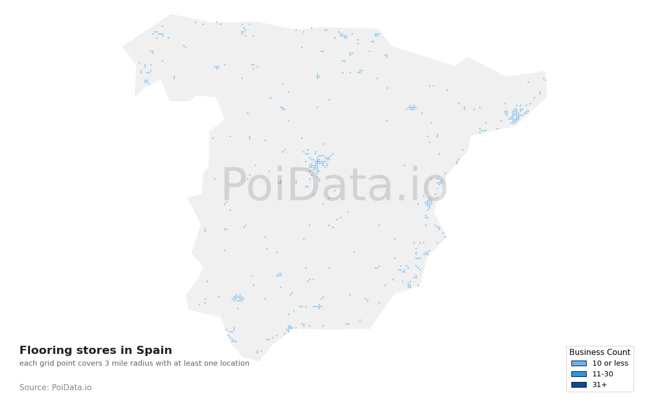 Flooring store density map for Spain