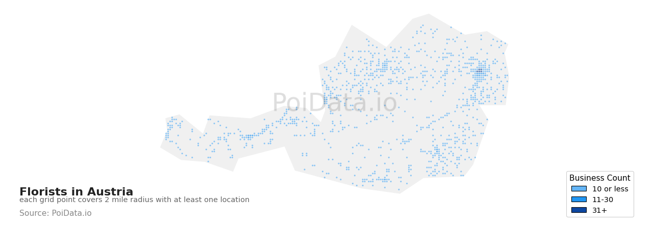 Florist density map for Austria
