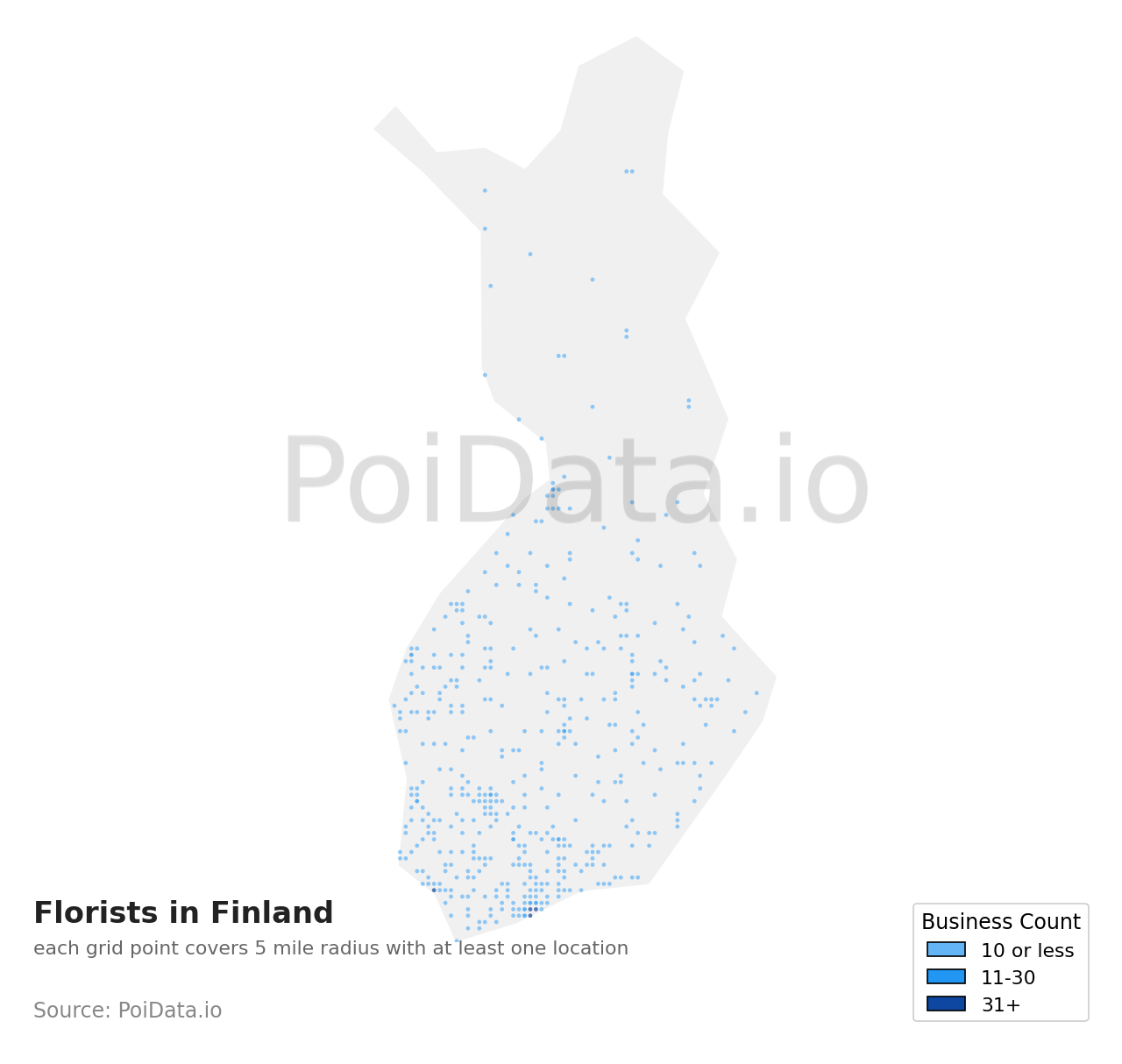 Florist density map for Finland
