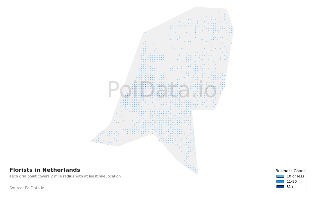 Florist density map for Netherlands