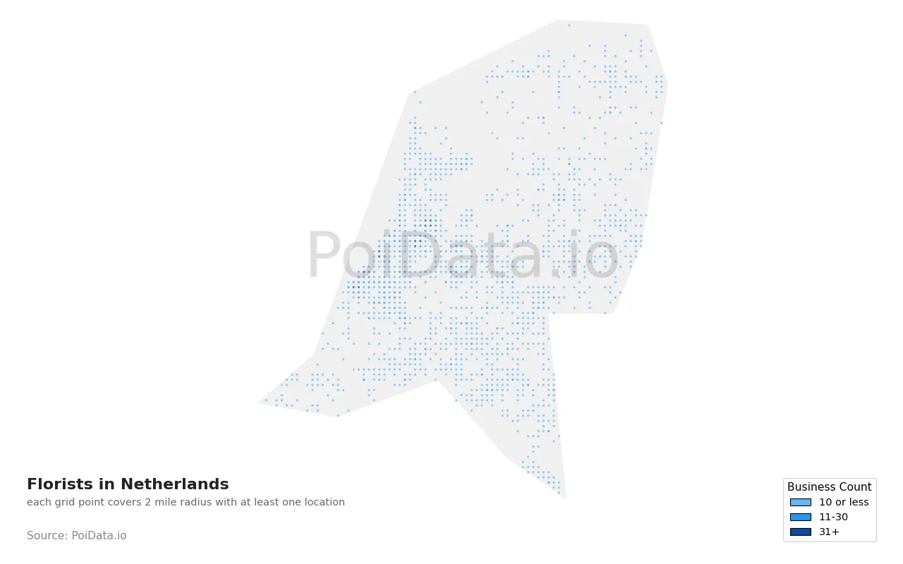 Florist density map for Netherlands