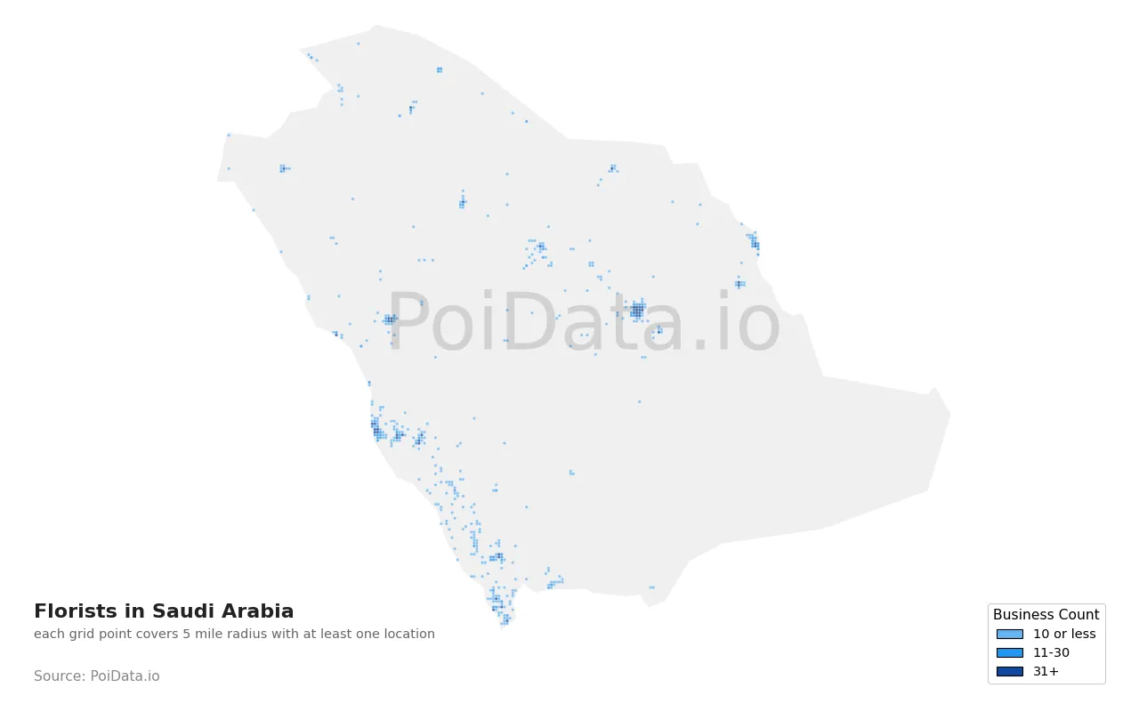 Florist density map for Saudi Arabia