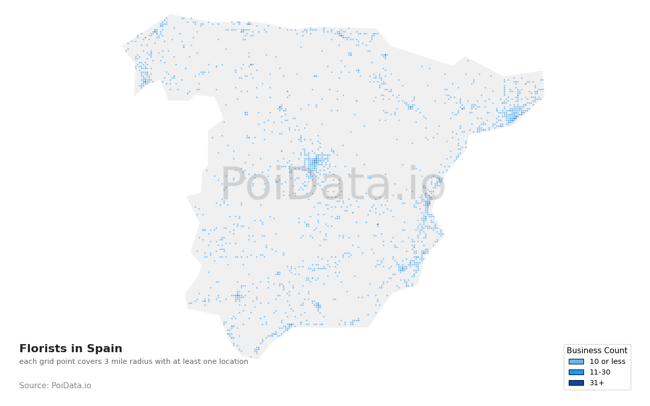 Florist density map for Spain