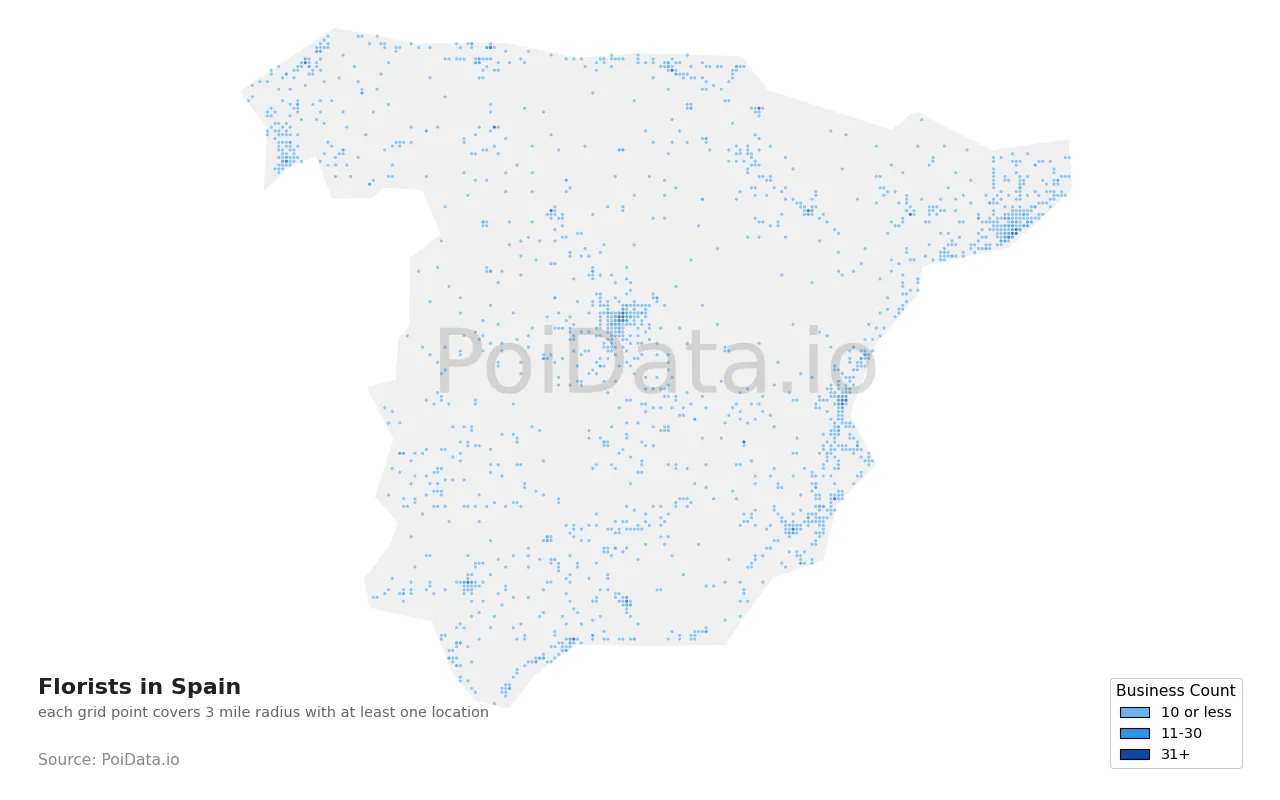 Florist density map for Spain