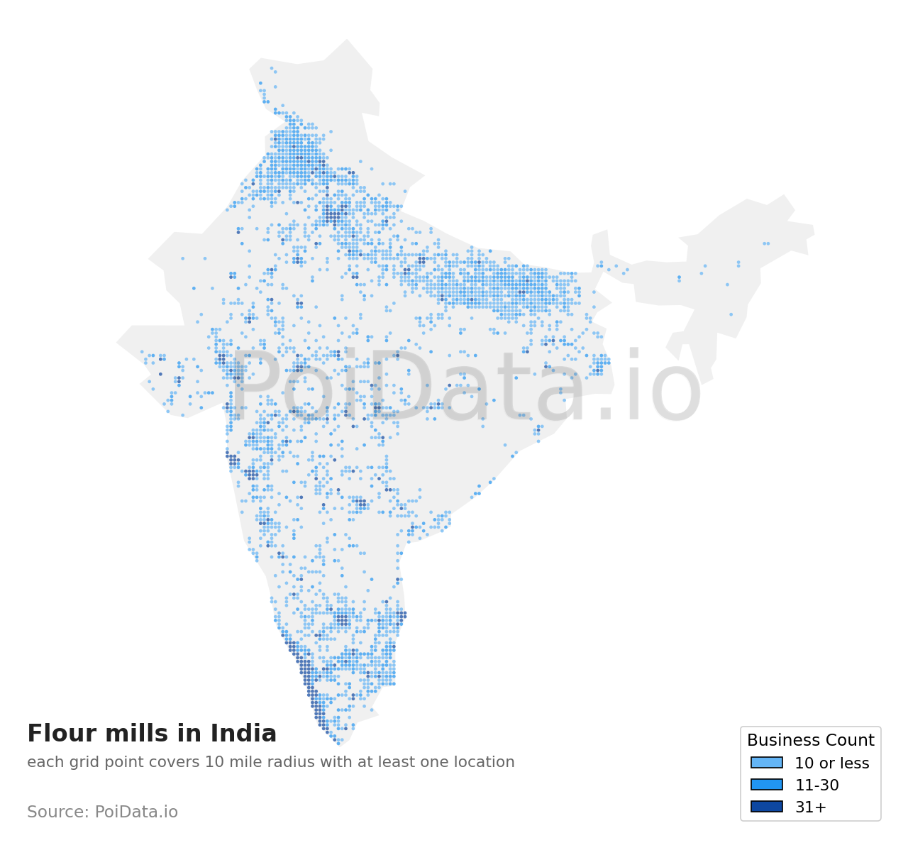 Flour mill density map for India