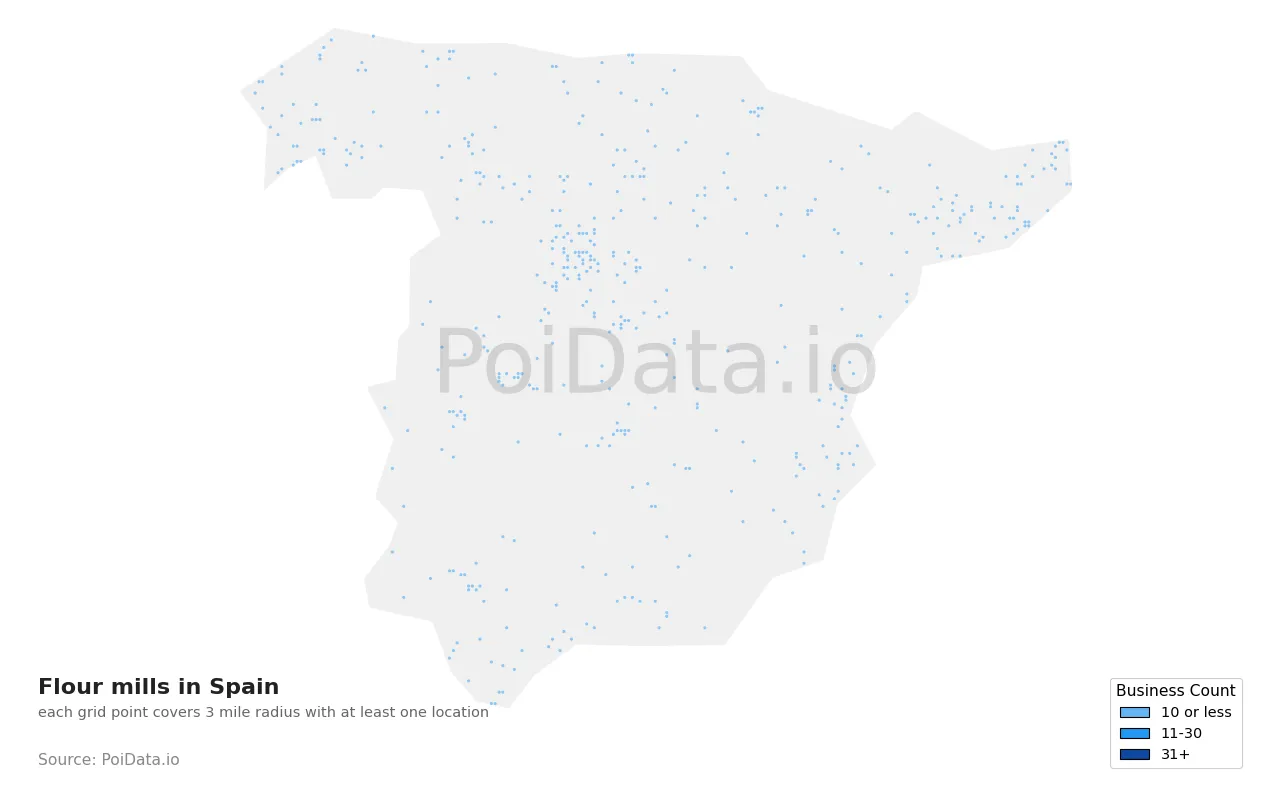 Flour mill density map for Spain