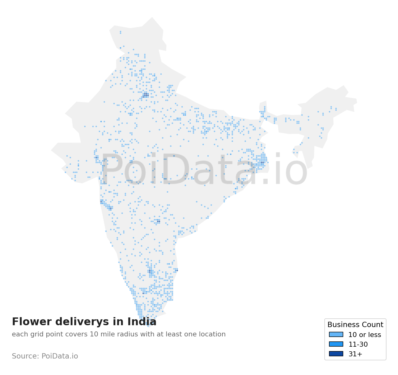 Flower delivery density map for India