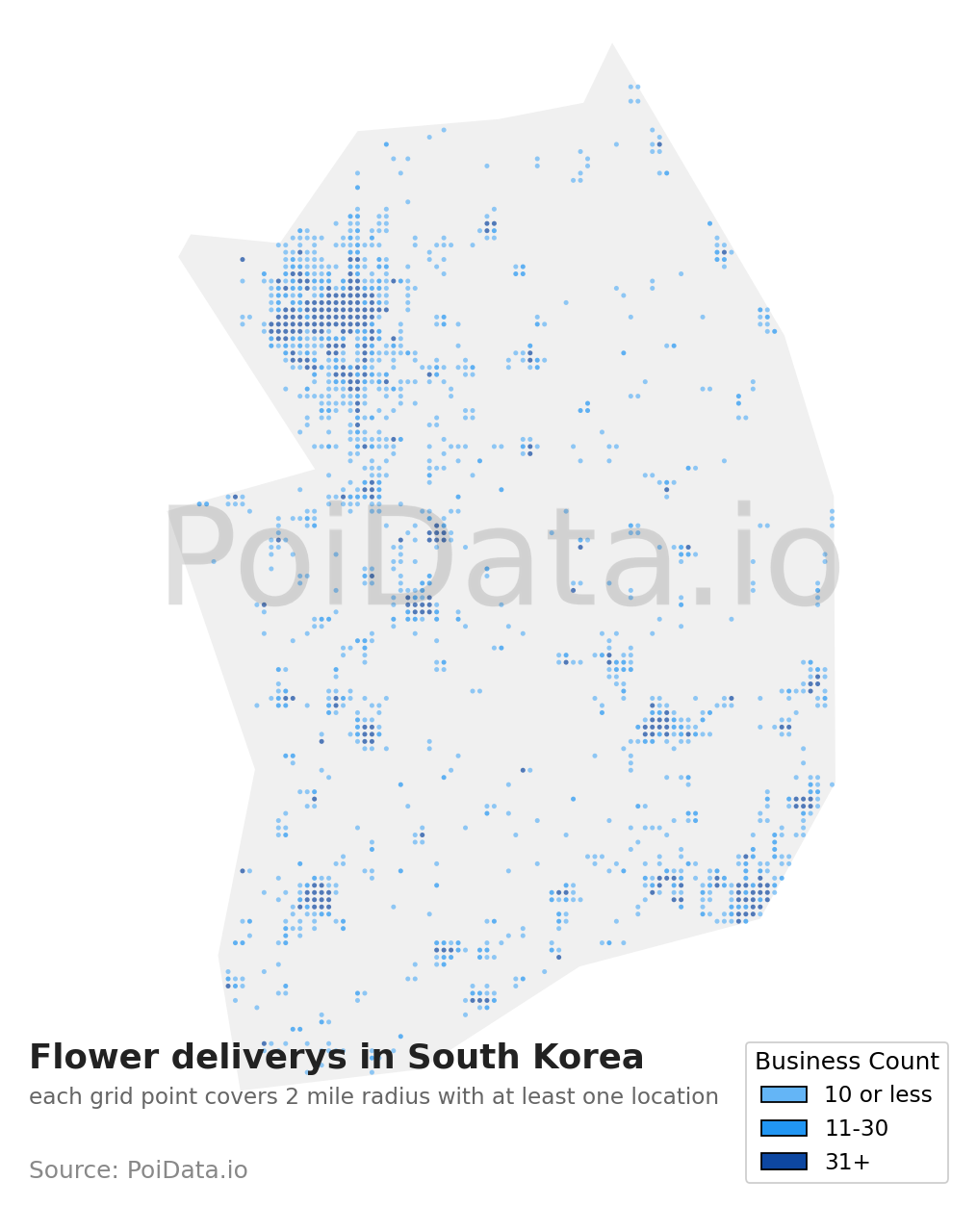 Flower delivery density map for South Korea