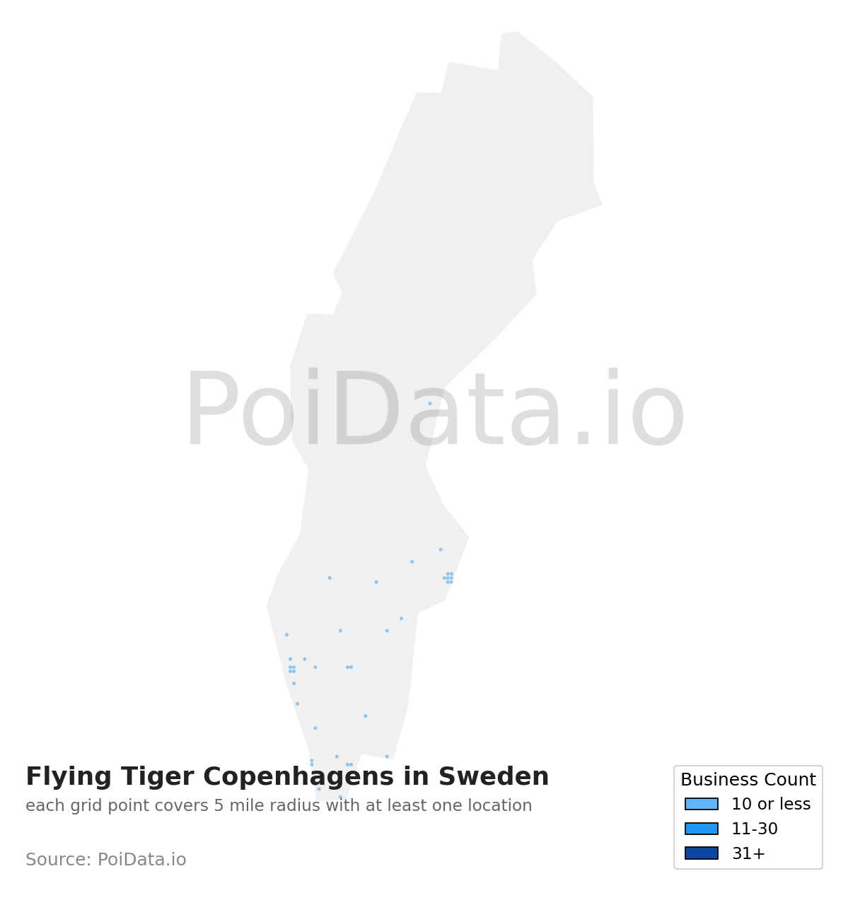Flying Tiger Copenhagen density map for Sweden