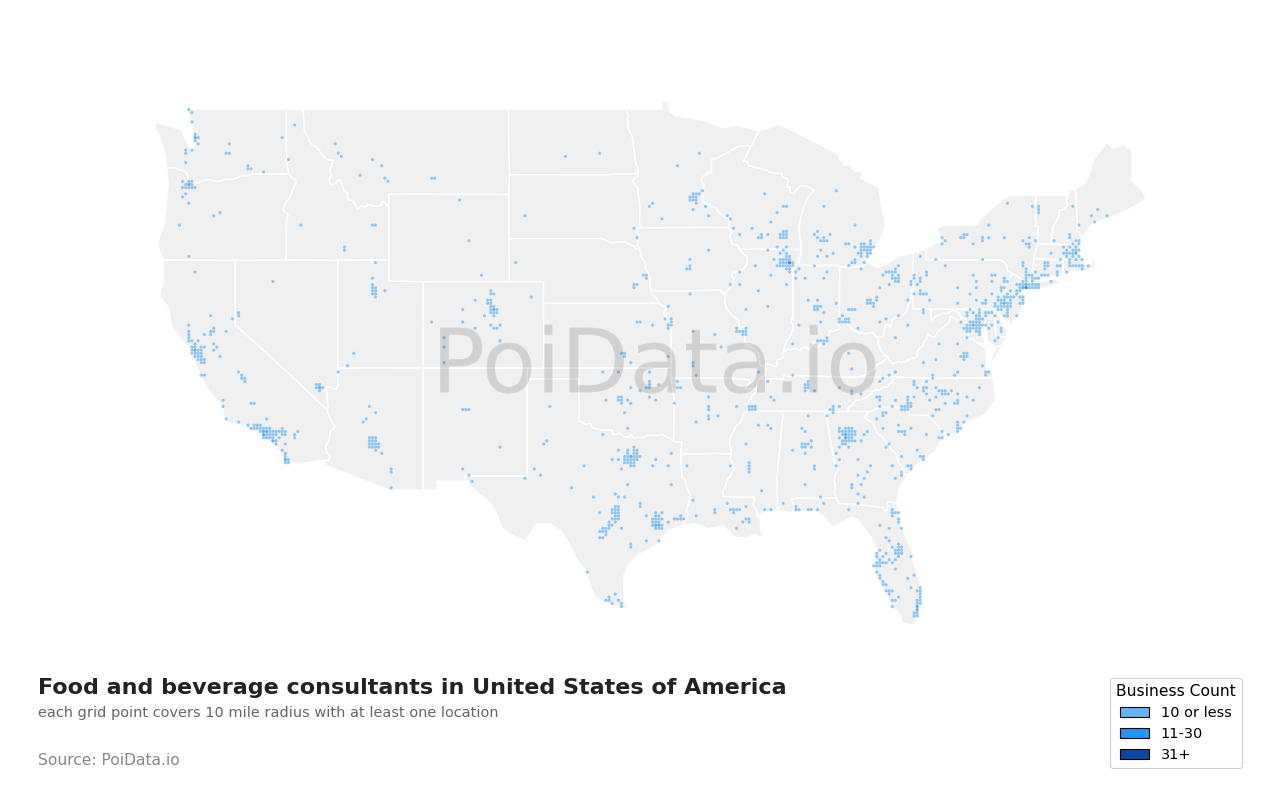 Food and beverage consultant density map for Washington, United States