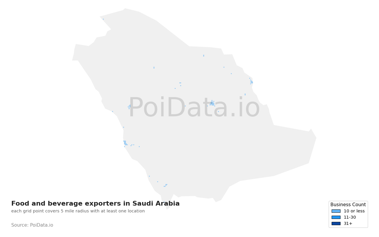 Food and beverage exporter density map for Saudi Arabia