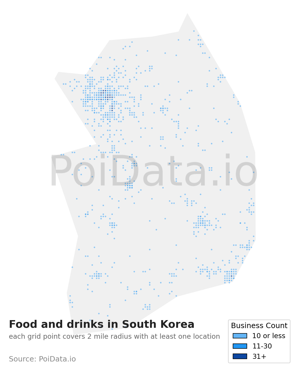 Food and drink density map for South Korea
