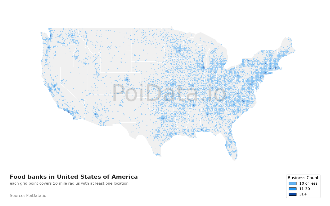 Food bank density map for Tennessee, United States