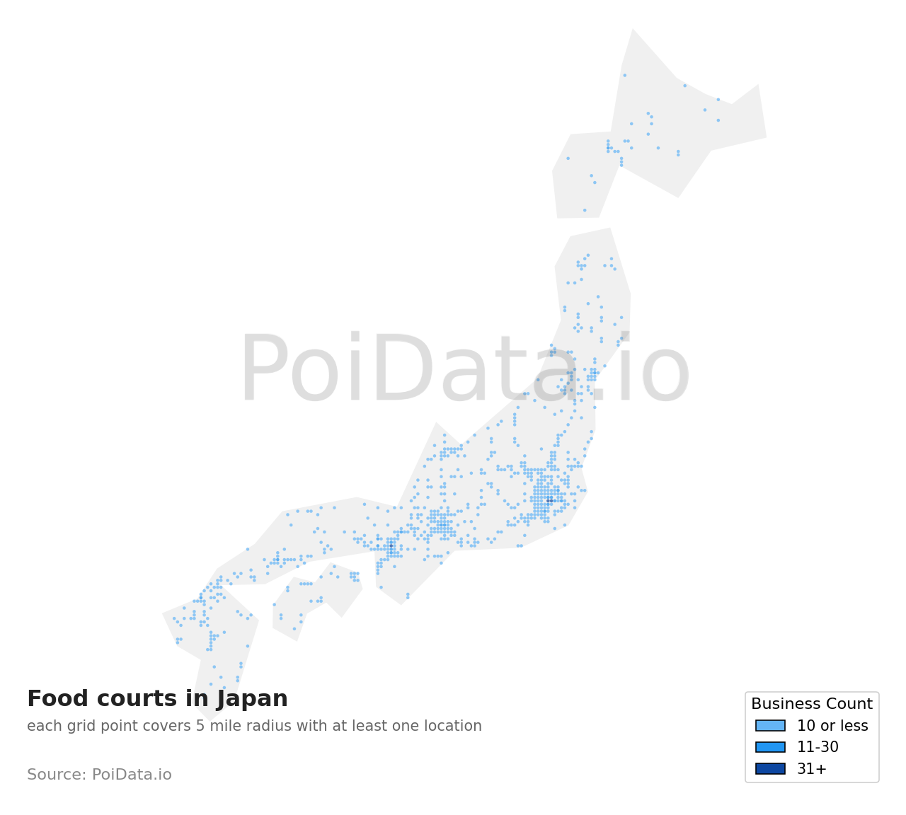 Food court density map for Japan