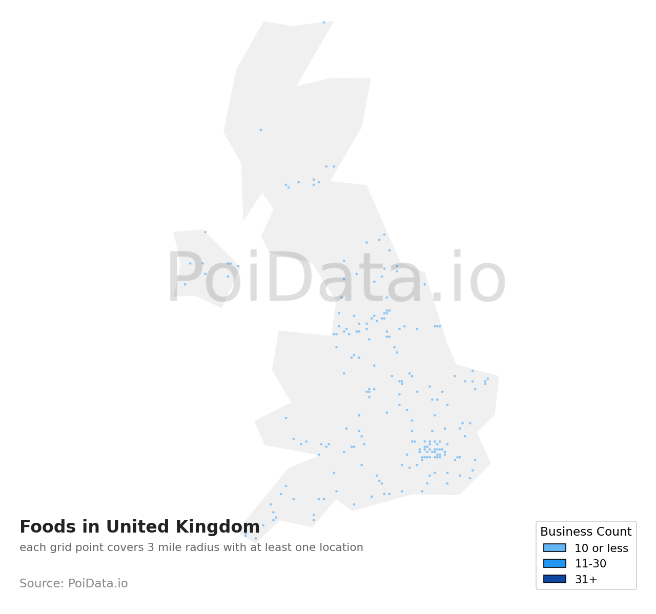Food density map for United Kingdom