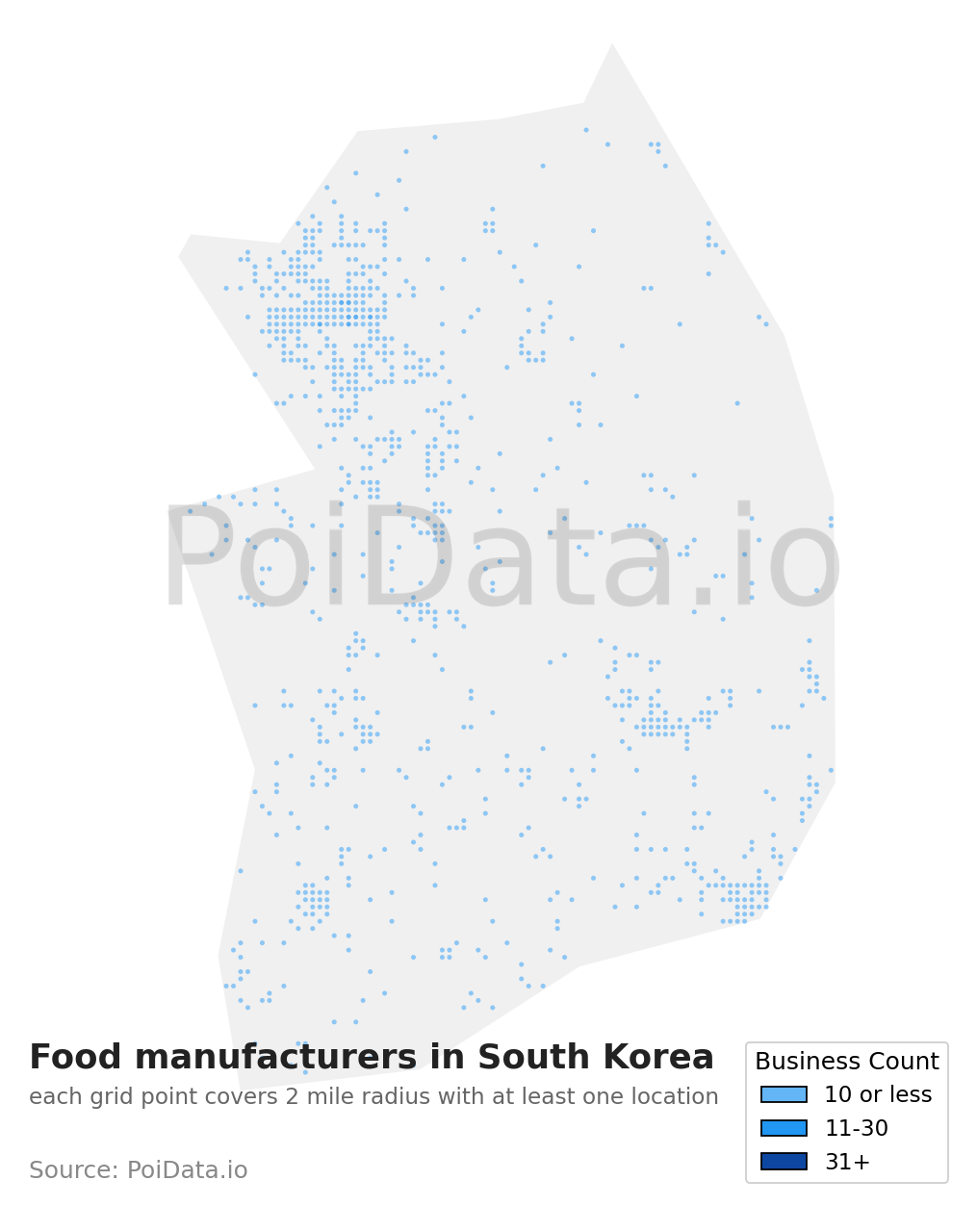 Food manufacturer density map for South Korea