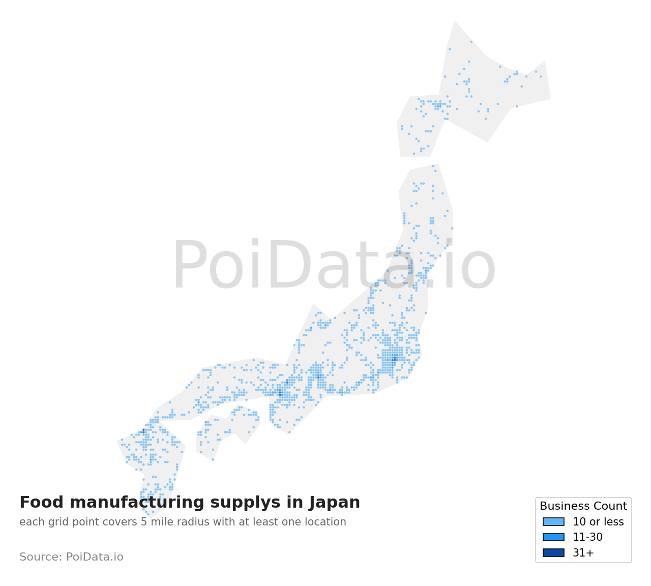 Food manufacturing supply density map for Shizuoka, Japan