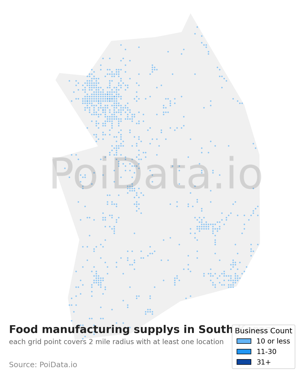 Food manufacturing supply density map for South Korea