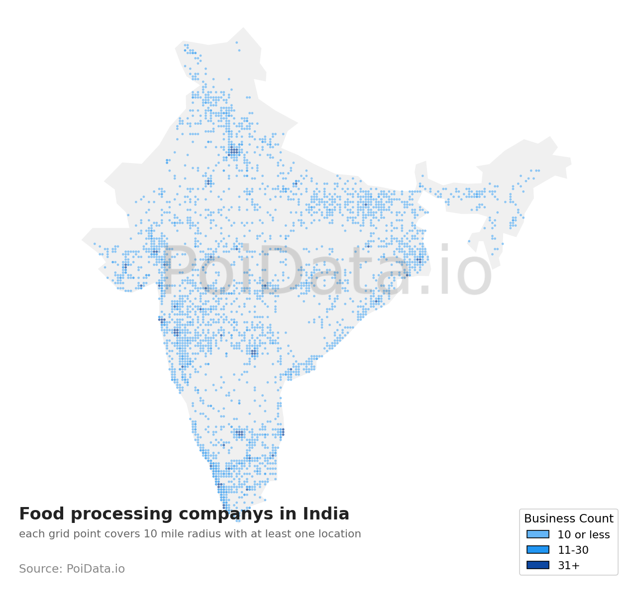Food processing company density map for India