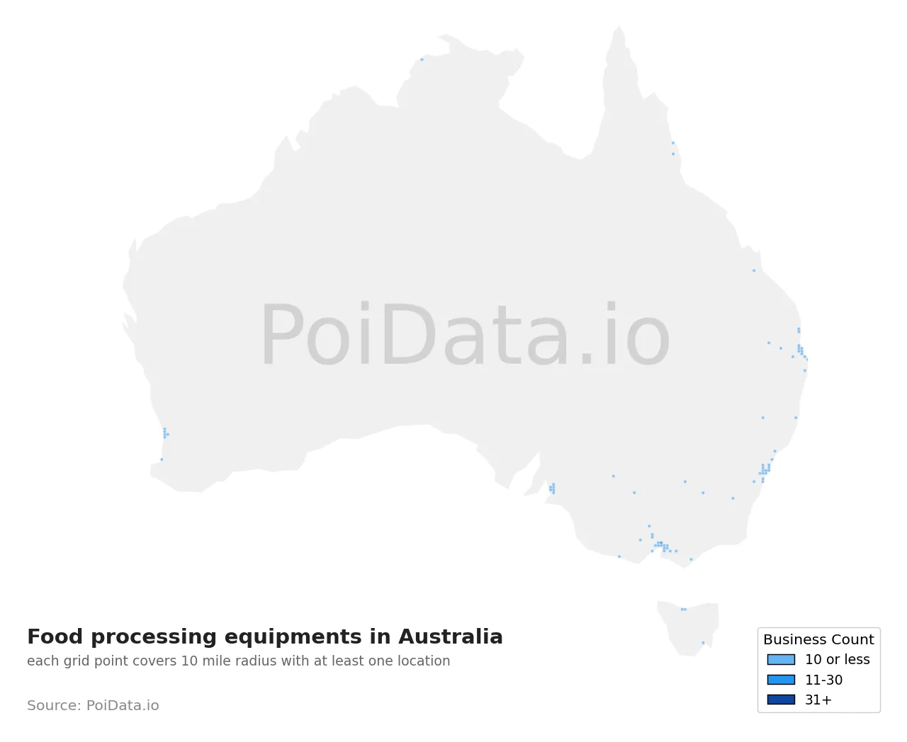 Food processing equipment density map for Australia