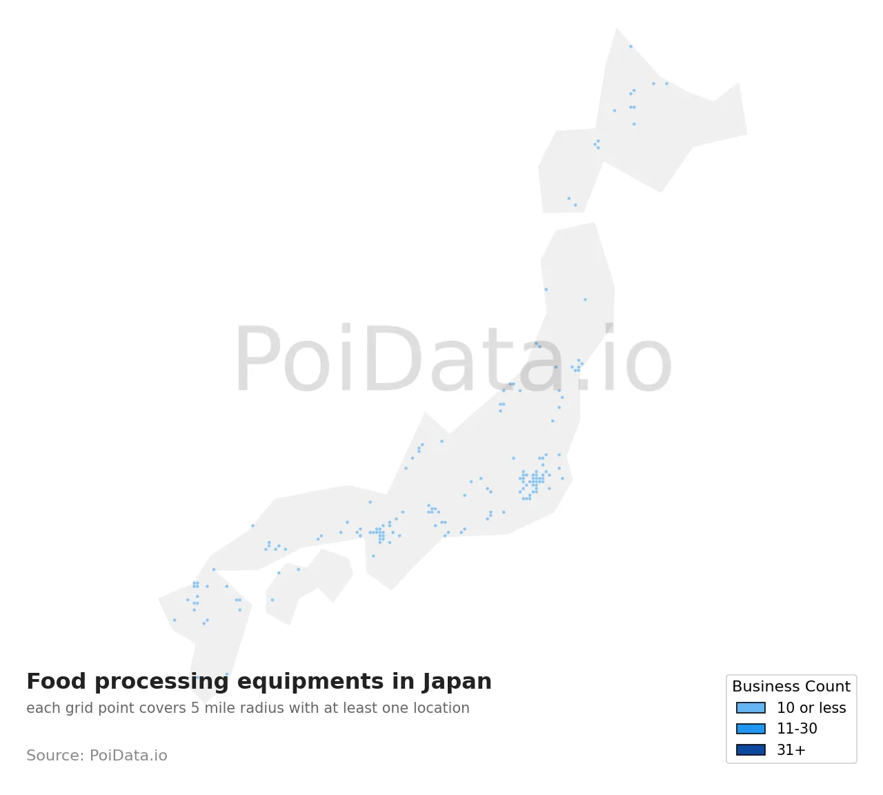 Food processing equipment density map for Japan