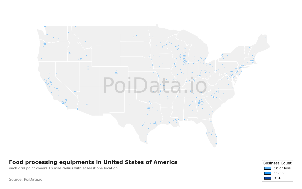 Food processing equipment density map for United States