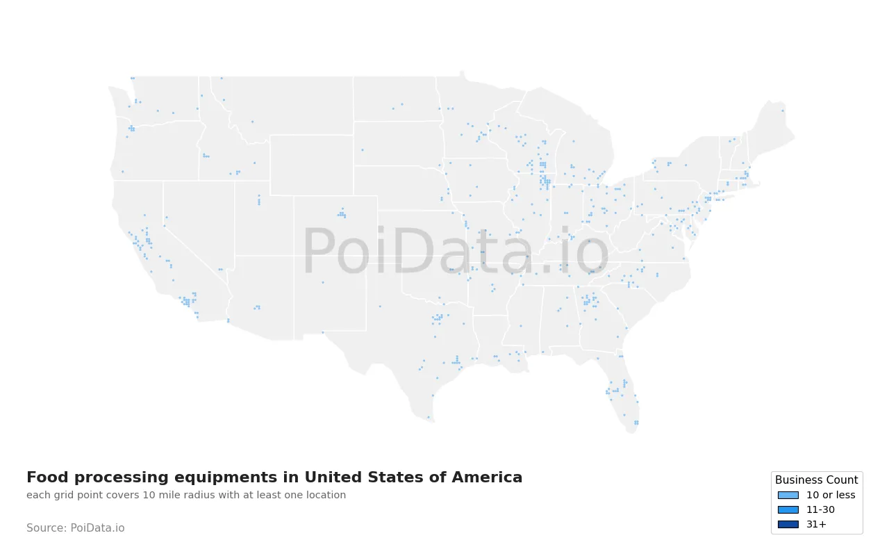 Food processing equipment density map for United States