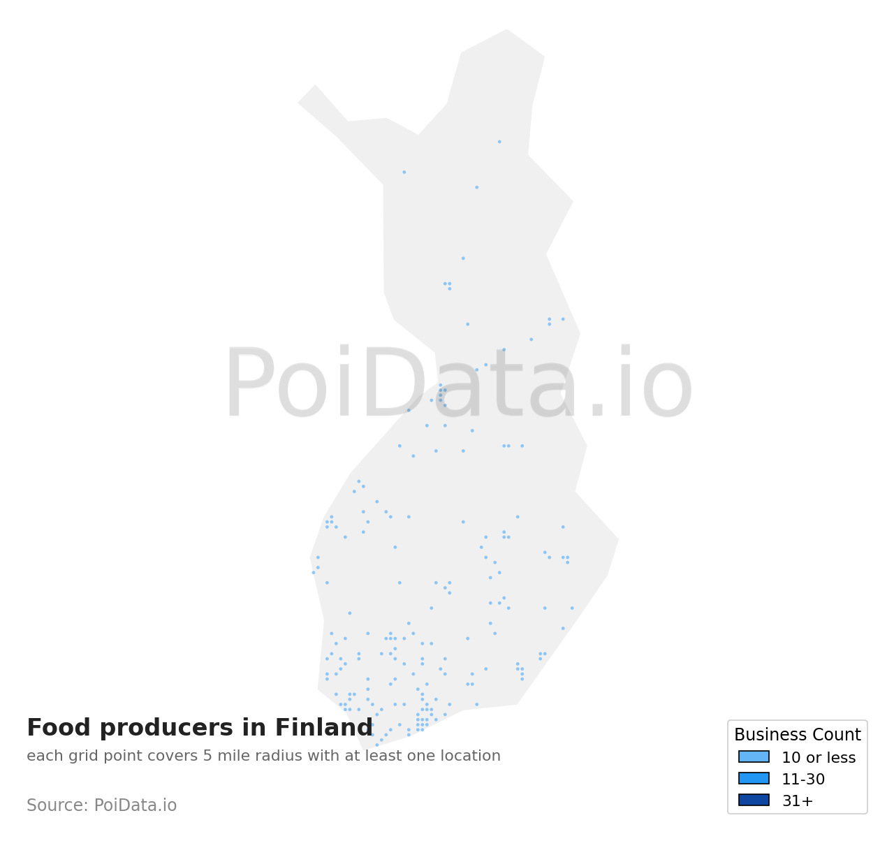 Food producer density map for Finland