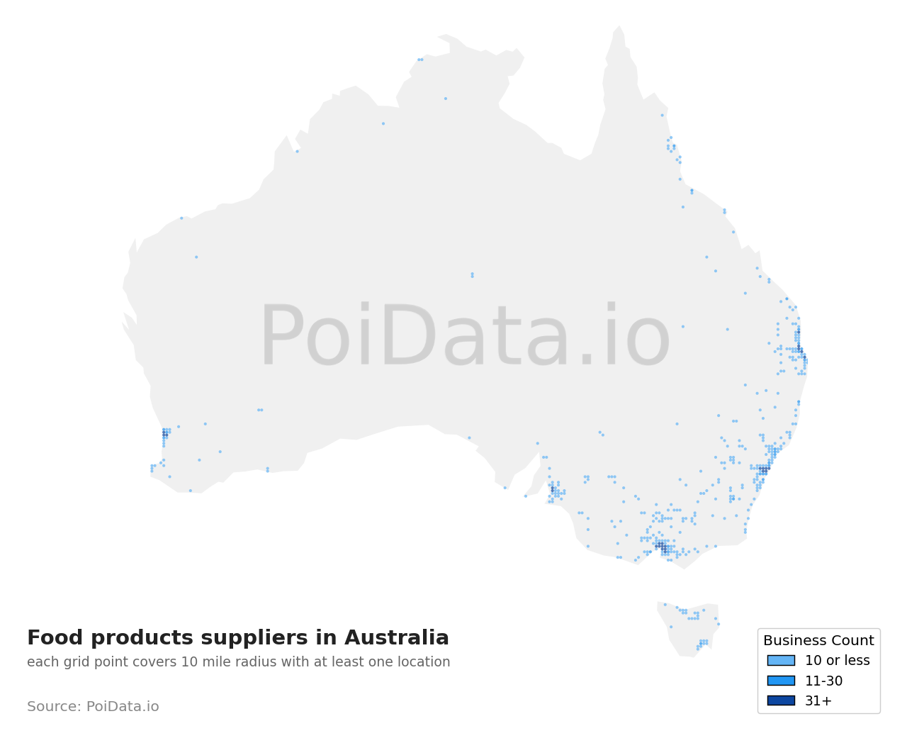 Food products supplier density map for VIC, Australia