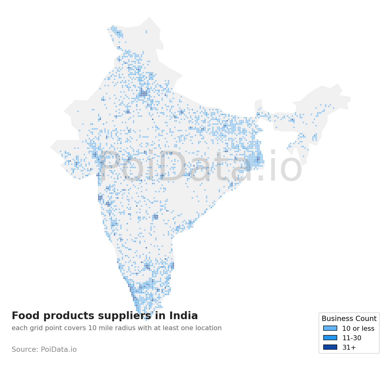 Food products supplier density map for India