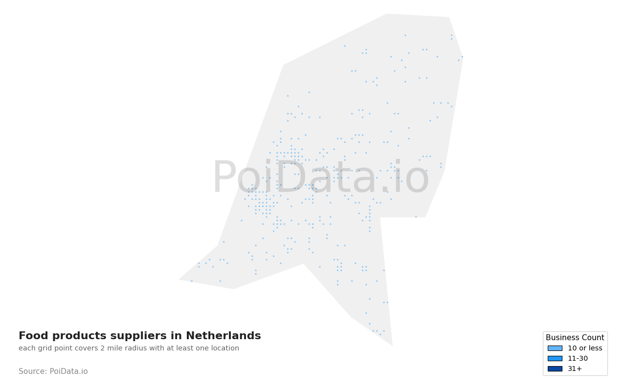 Food products supplier density map for Netherlands