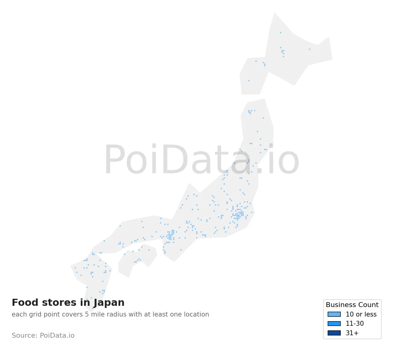 Food store density map for Japan