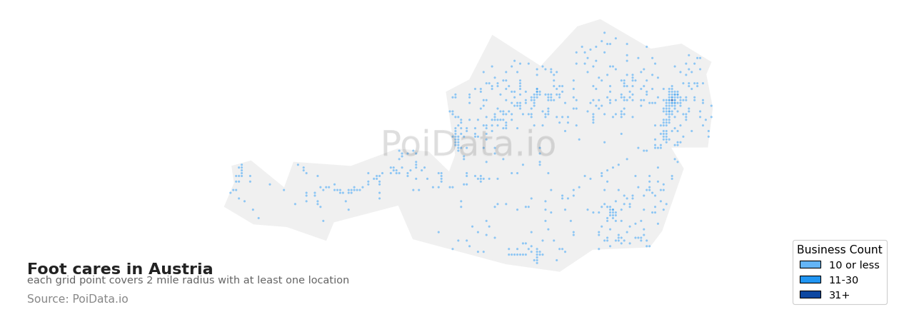Foot care density map for Austria