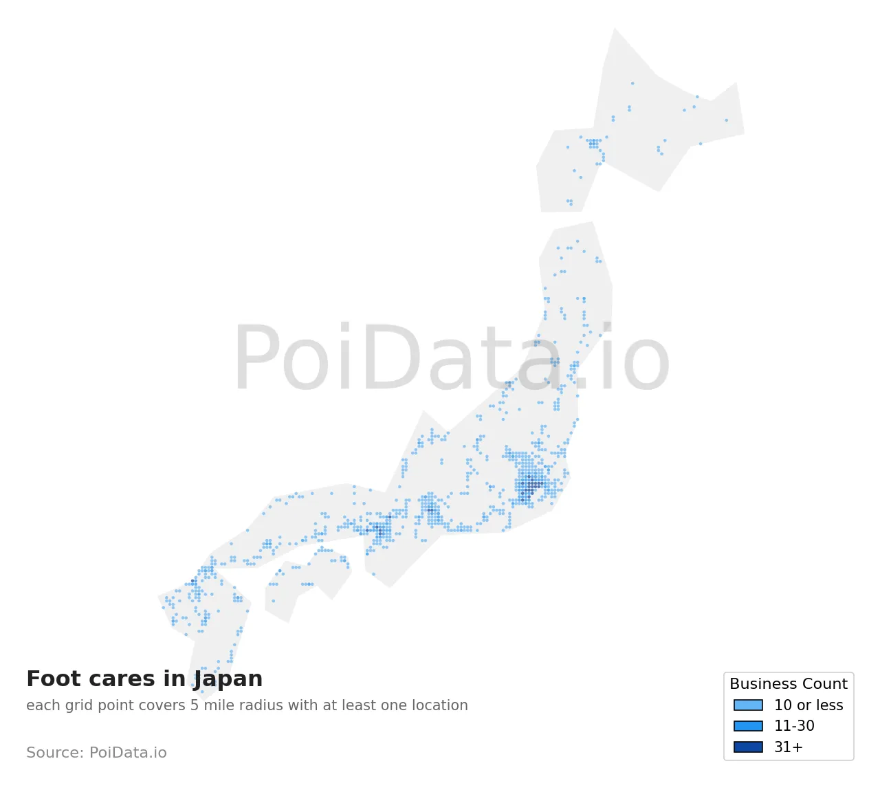 Foot care density map for Japan