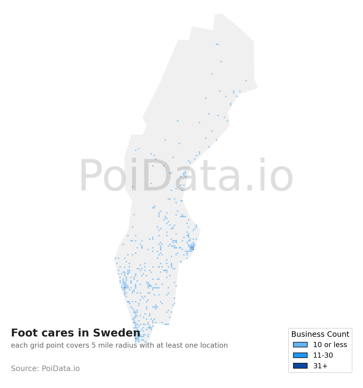 Foot care density map for Sweden