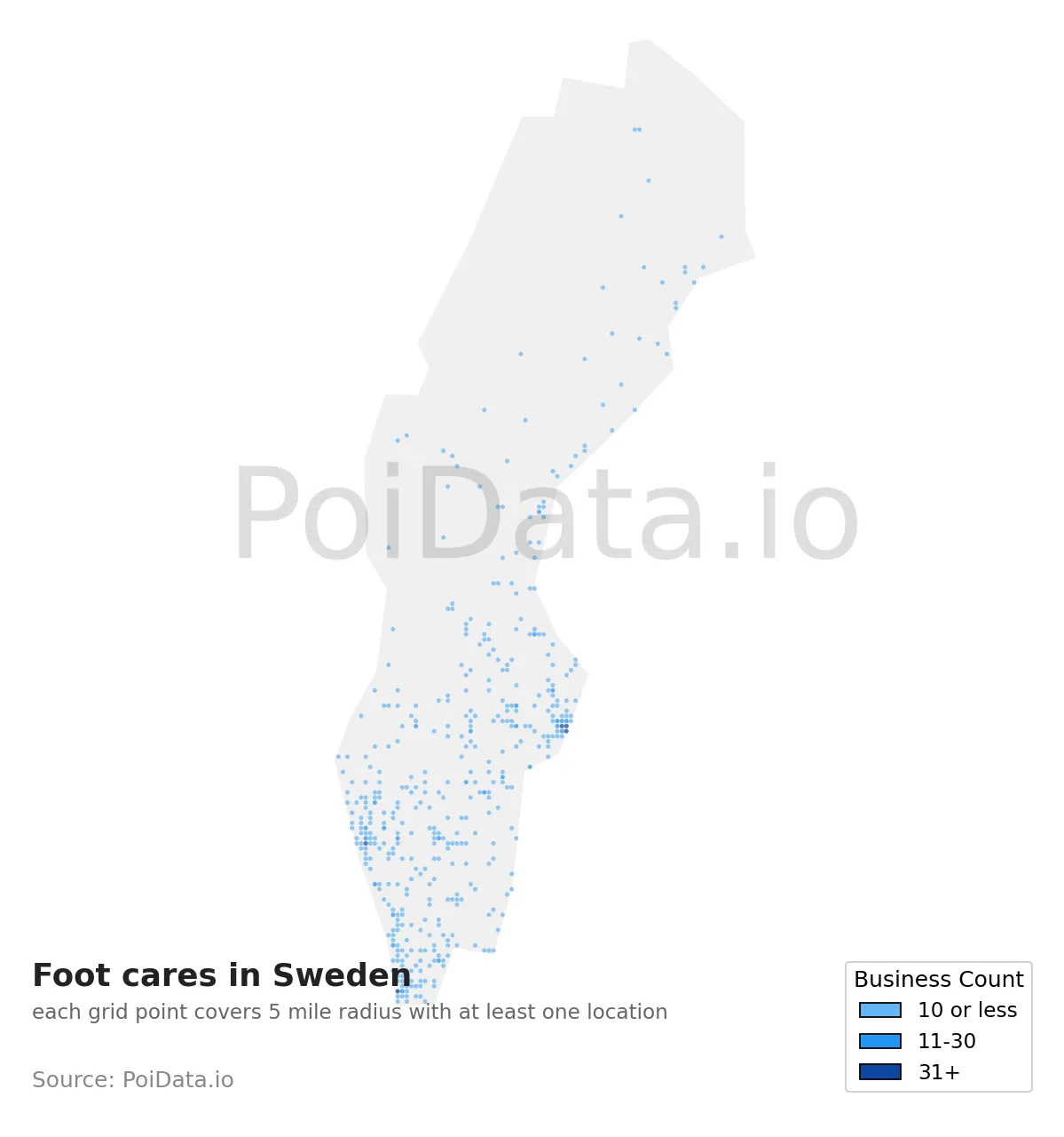 Foot care density map for Sweden