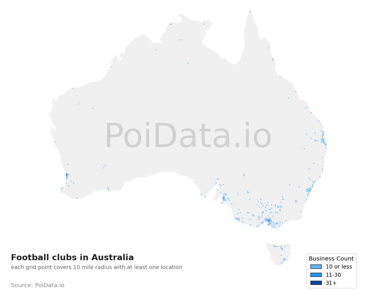 Football club density map for Tasmania, Australia