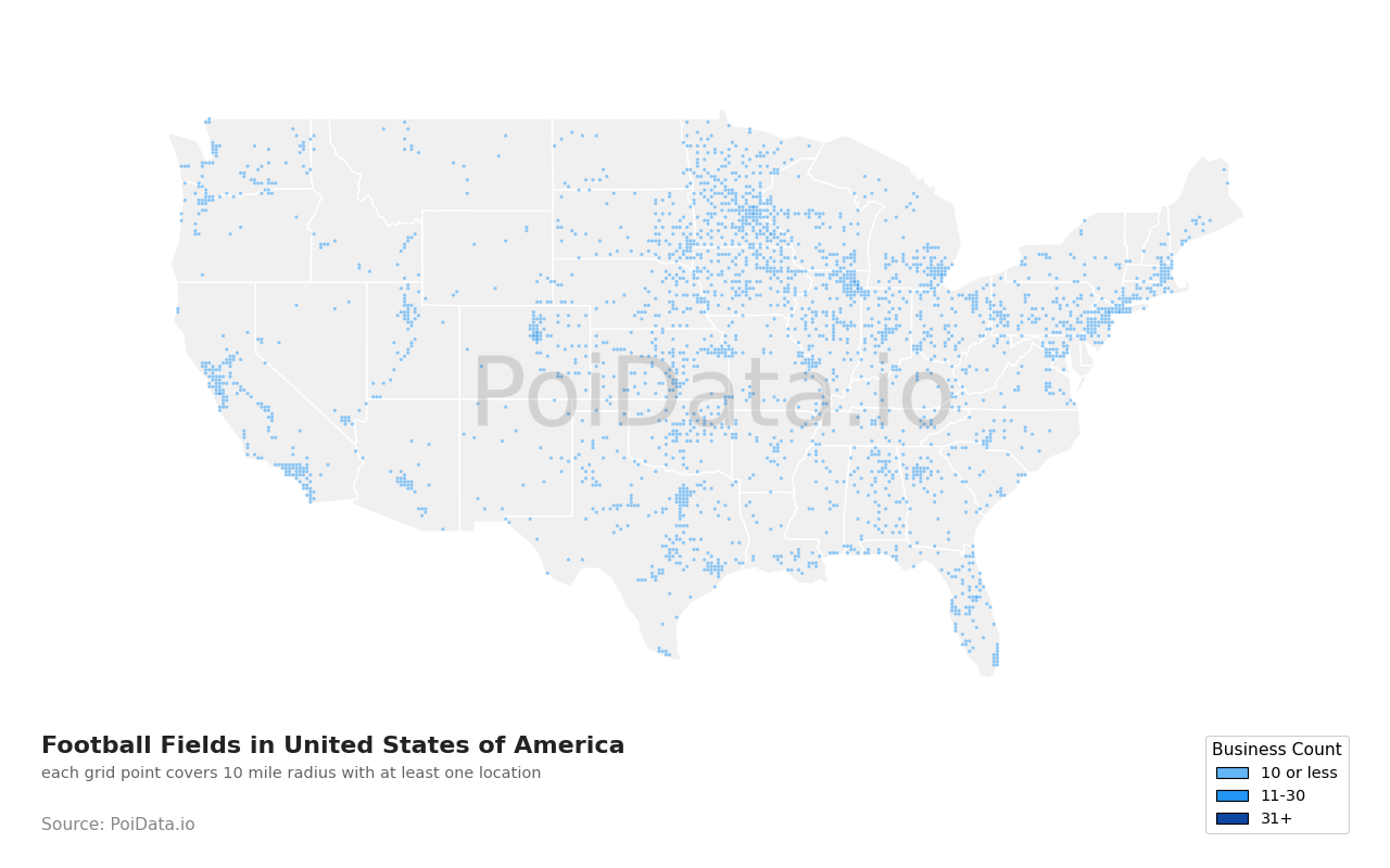 Football Field density map for California, United States