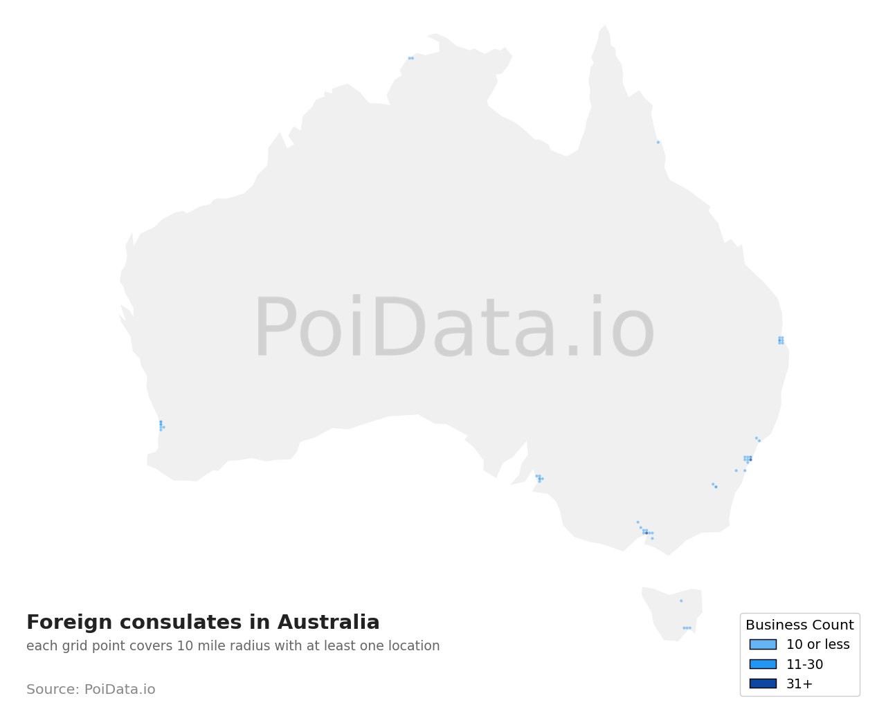 Foreign consulate density map for Queensland, Australia