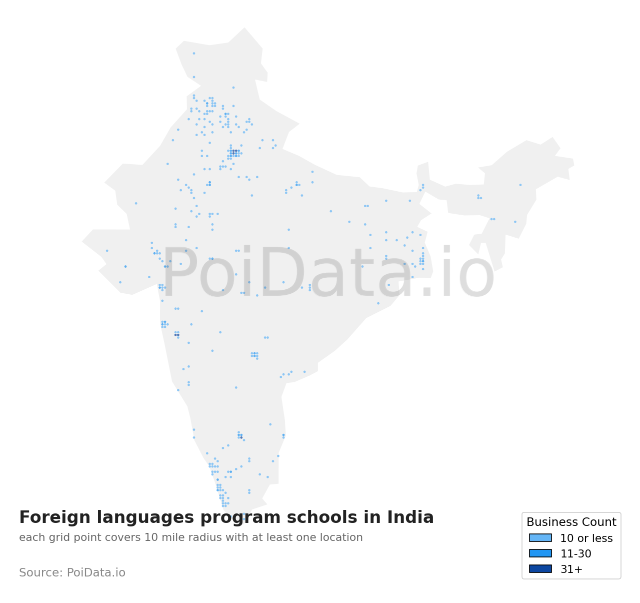 Foreign languages program school density map for India