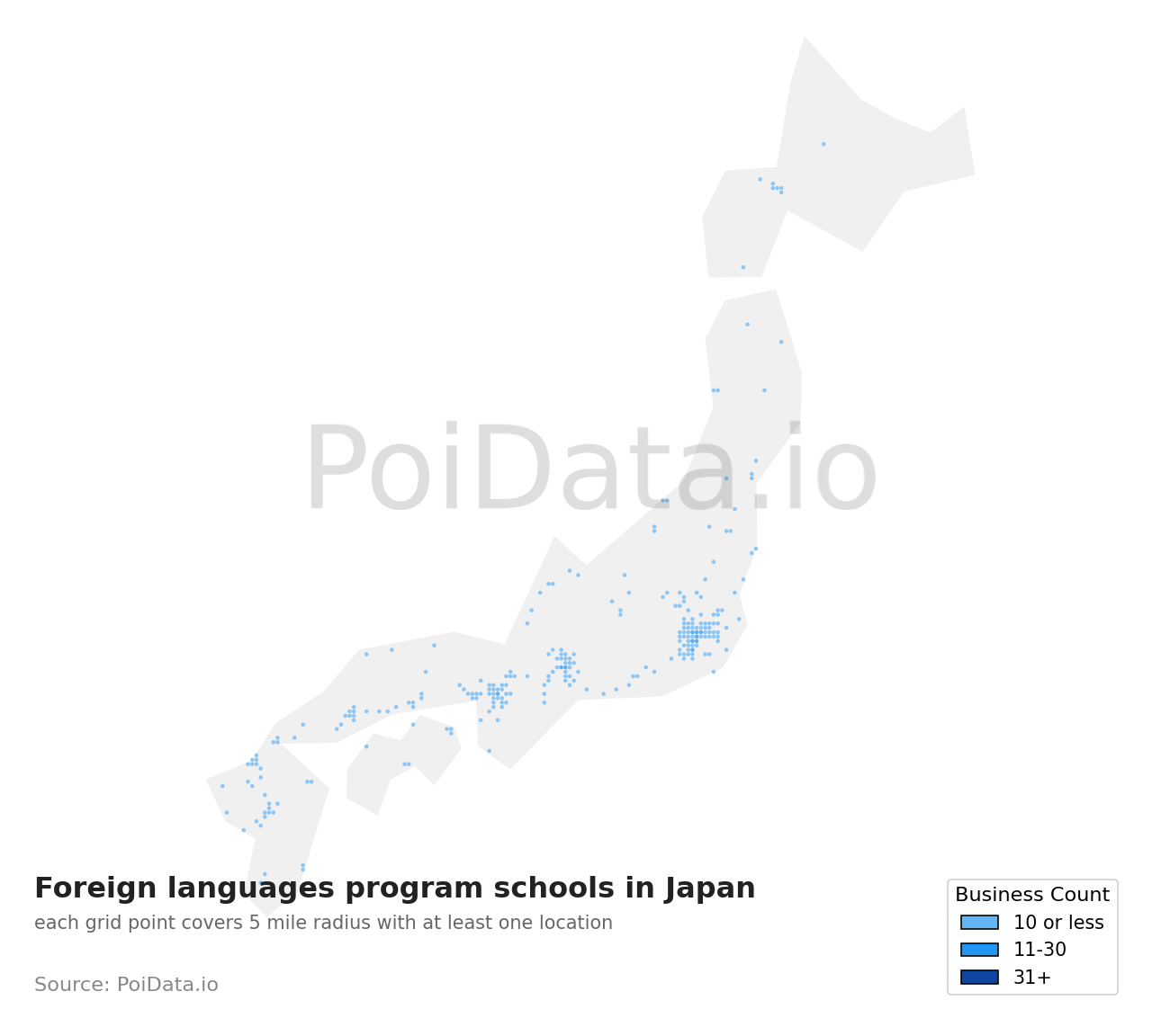 Foreign languages program school density map for Fukuoka, Japan