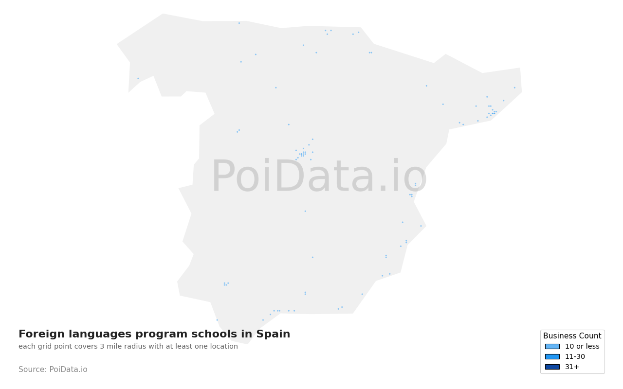 Foreign languages program school density map for Spain