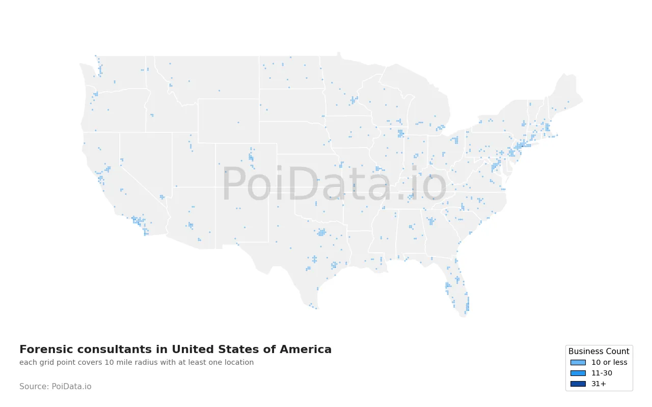 Forensic consultant density map for United States