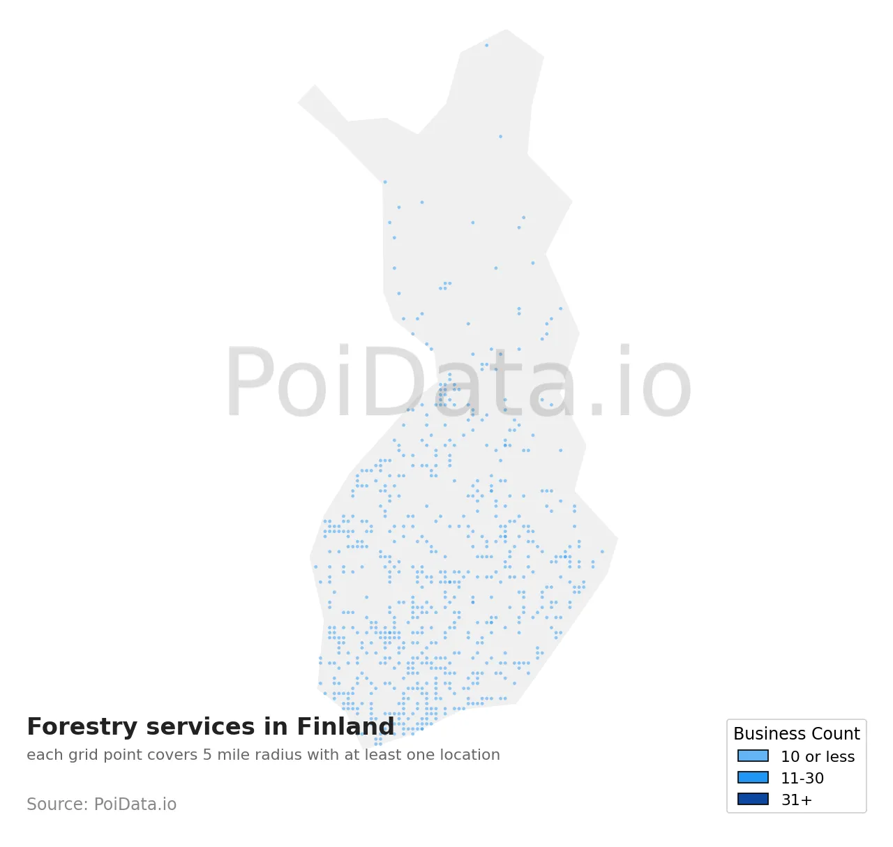 Forestry service density map for Finland