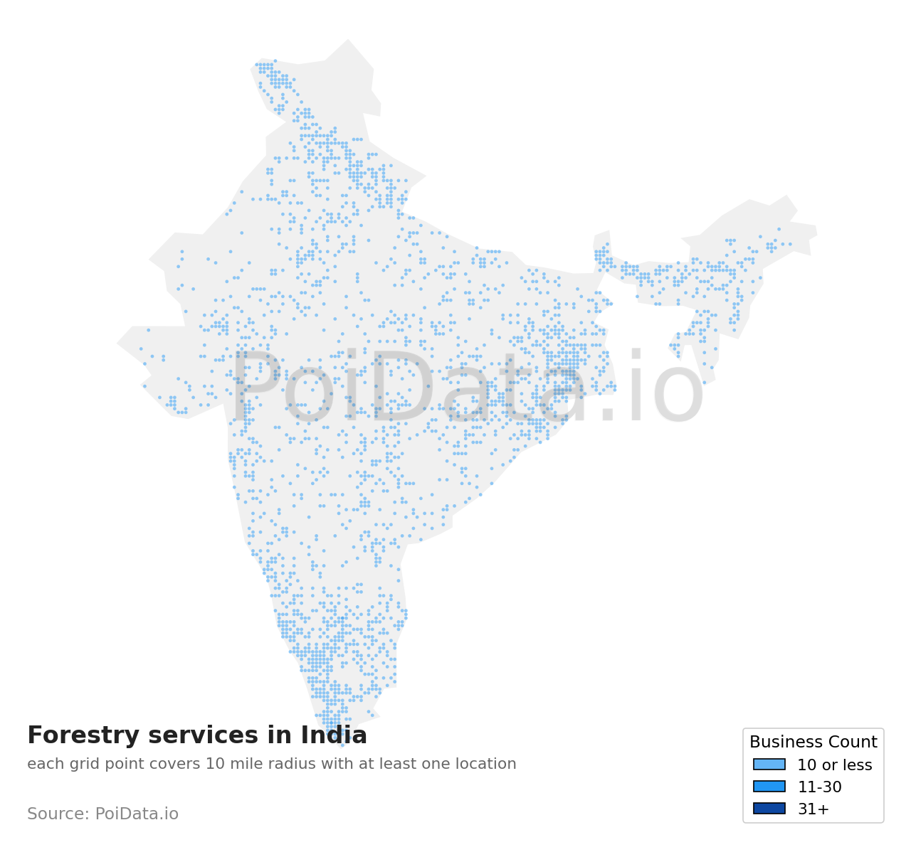 Forestry service density map for India