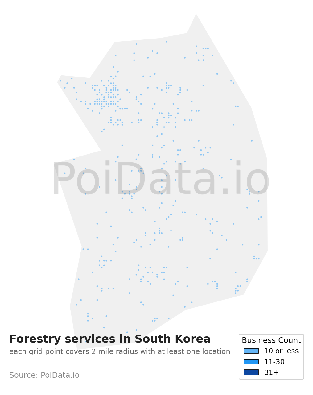 Forestry service density map for South Korea